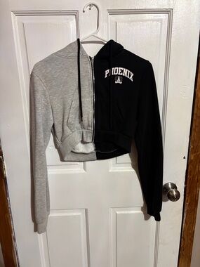 refuge Two-Tone Gray and Black Zip Hoodie with Patch Logo